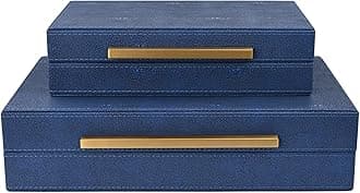 Navy Blue Shagreen Decorative Storage Boxes - Set of 2 Nesting Faux Leather Organizers with Lids, Large Stacking Jewelry Box for Home Decor
