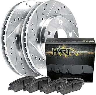 Hart Brakes Rear Brake Rotors Silver Drilled Slotted Ceramic Brake Pads Compatible For 2009-2021 Lexus CT200h, Pontiac Vibe, Toyota Corolla, Matrix, Prius, Prius Plug-In, Prius Prime