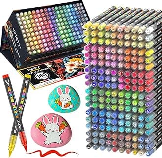 180 Acrylic Paint Markers, Acrylic Paint Pens Brush Tip for Rock Painting, Wood, Glass, Stone, Canvas, Ceramic, Fabric - Acrylic Markers DIY Craft & Art Supplies for Adults, Artists