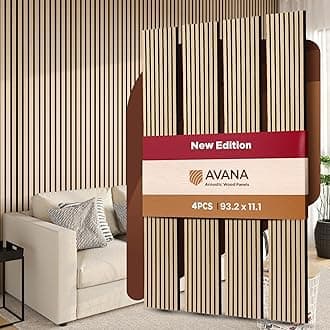 Avana Acoustic Wood Wall Panels – 93.2x11.25 Inch Panels – Fits 94x12 Layout – White Oak Acoustic Panels 4 PCs – Wall Panels for Interior Wall Decor for Homes, Offices – Design Wood Panels for Wall