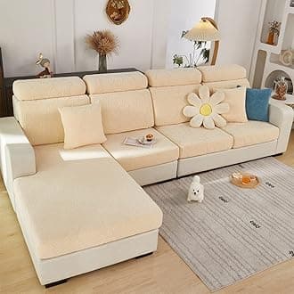 MIFXIN Sofa Cover Stretch Universal Couch Cushion Slipcover Elastic Anti-Slip L Shape Sofa Cushion Slipcover Furniture Protector (Leaves Beige, Headrest Cover)