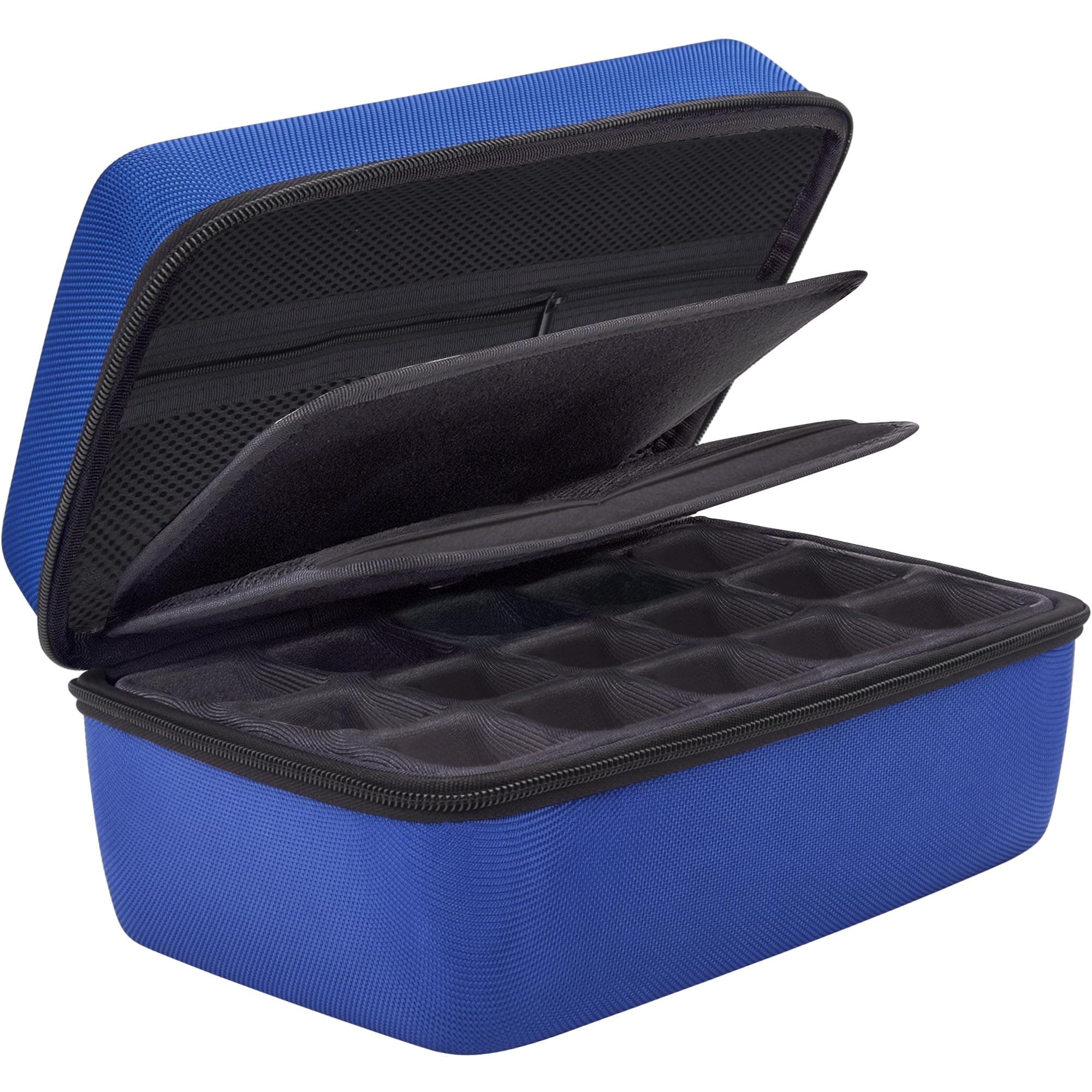 SIQUK Dice Storage Case Big Capacity Dice Box with Double Removable Slotted Tray and Handle Dice Organizer Holder for DND RPG Table Games, Holds Up to 30 Sets DND Dices, Pure Blue