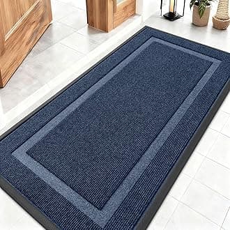 OLANLY Front Door Mat Indoor Outdoor Entrance, Waterproof All-Season, All-Weather Doormat, Sturdy Natural Rubber, Fade Resistant, Low Profile, Easy Clean Patio Porch Entryway Mat, 47x24, Blue