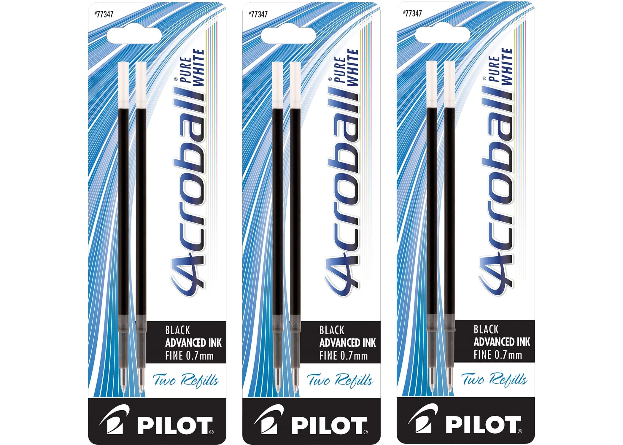 Acroball PureWhite Advanced Ink Refill For Retractable Pens, Fine Point, Black Ink, 6 Pack