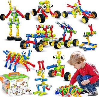 Kids STEM Building Toys for 3 4 5 6 7 8+ Year Old Boy Girl Birthday Gift, 186 Pcs Preschool Classroom Learning Activities Fine Motor Skills Building Blocks Ages 4-8 6-8 8-12 Engineering Creative Game