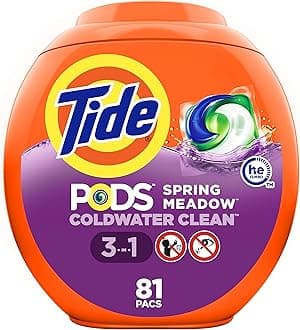 Tide PODS 3 in 1 HE Turbo Laundry Detergent Pacs, Spring Meadow Scent, 81 Count Tub - Packaging May Vary