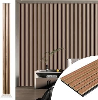 4pcs-107 x 8in Slat Acoustic Panel for Wall and Ceiling, 3D Fluted Sound Absorbing Panel with Wood Finish, Walnut