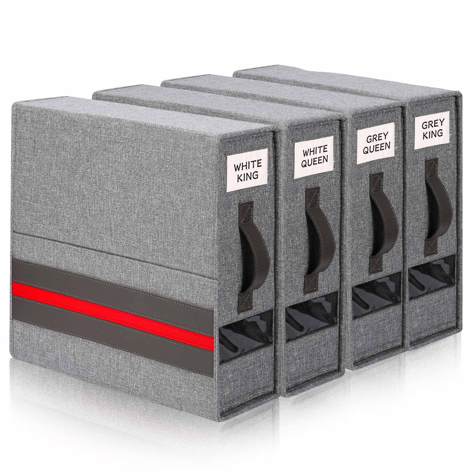 Foldable Bed Sheet Set Organizer, 4 Pack Queen or King Size Bed Sheet Organizers and Storage Box for Duvet Cover Set, Fabric Storage Bins Bed Sheets, Linen Closet Organizer for Bedding Clothes Towels