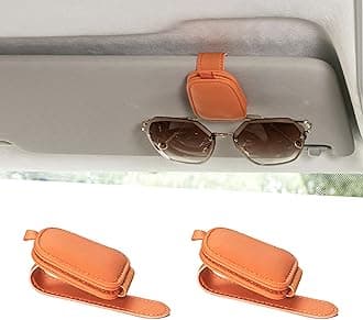 Yuoyar Sunglass Holder for Car, Magnetic Leather Sunglasses Holder and Ticket Card Clip, Car Visor Accessories, 2 Packs (Orange)
