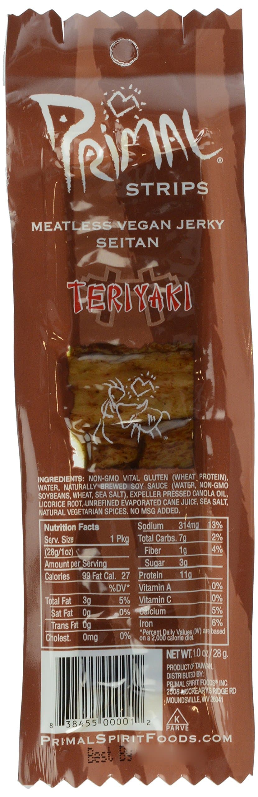 PRIMAL STRIPS JERKY MTLESS SEITAN TERIYAKI 1OZ
