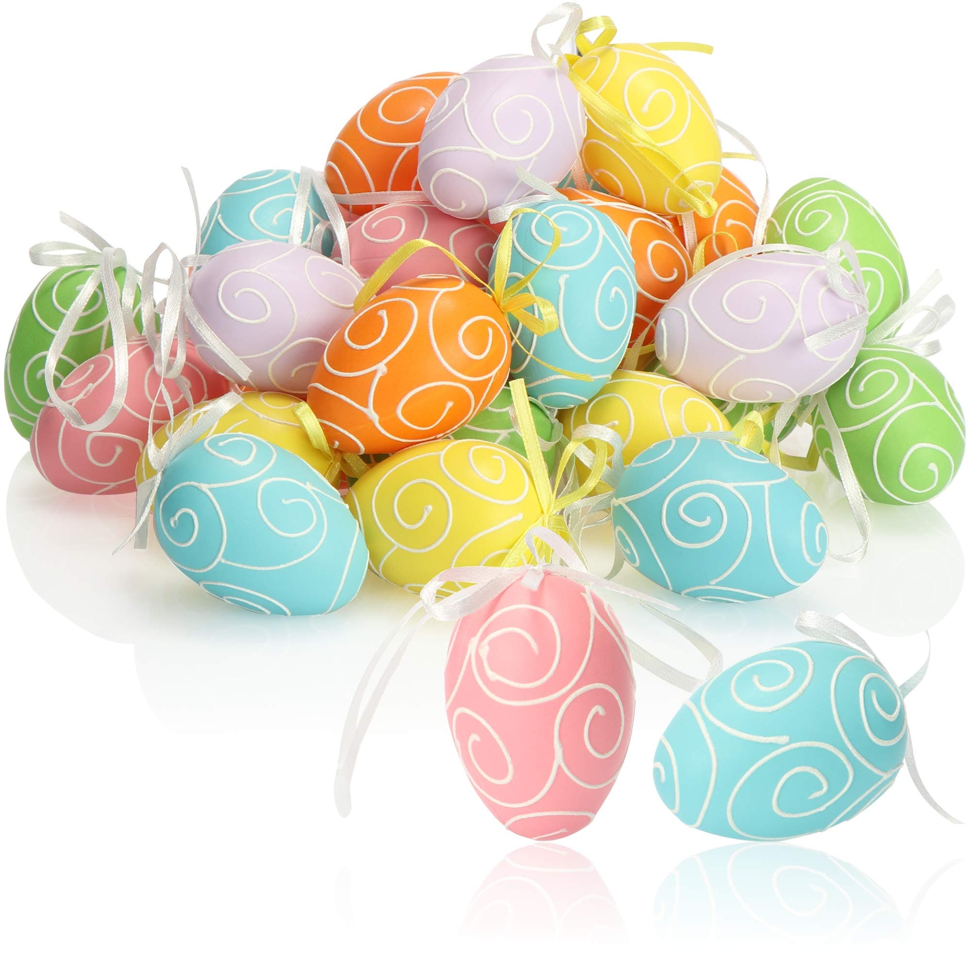 com-four® 36x Easter eggs to hang up - Easter decorations in six beautiful pastel colors - Easter eggs for the Easter bouquet - Size: 6 cm (yellow. pink. orange. green. blue. lilac)
