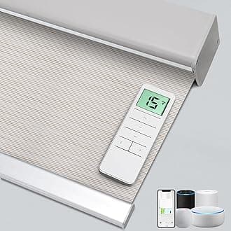 Motorized 100% Blackout Roller Shades – Custom Smart Blinds with Remote Control, Rechargeable Battery or Plug-in Motor, Tuya WiFi Optional, Home & Office Automatic Window Shades (Vibeke Greige/CH9427)