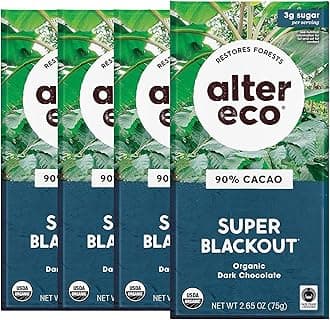 Alter Eco | Dark Chocolate Bars | Pure Dark Cocoa, Fair Trade, Organic, Non-GMO, Gluten Free (4-Pack Super Blackout)