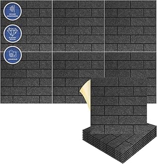 Arrowzoom Black Brick Single Side - 6 Pcs Acoustic Insulation Soundproofing Panels 12 x 12in for Door Kit Installation Recording Studio Podcast Live House Bars Sound Absorbing Tiles Man Cave AZ1392