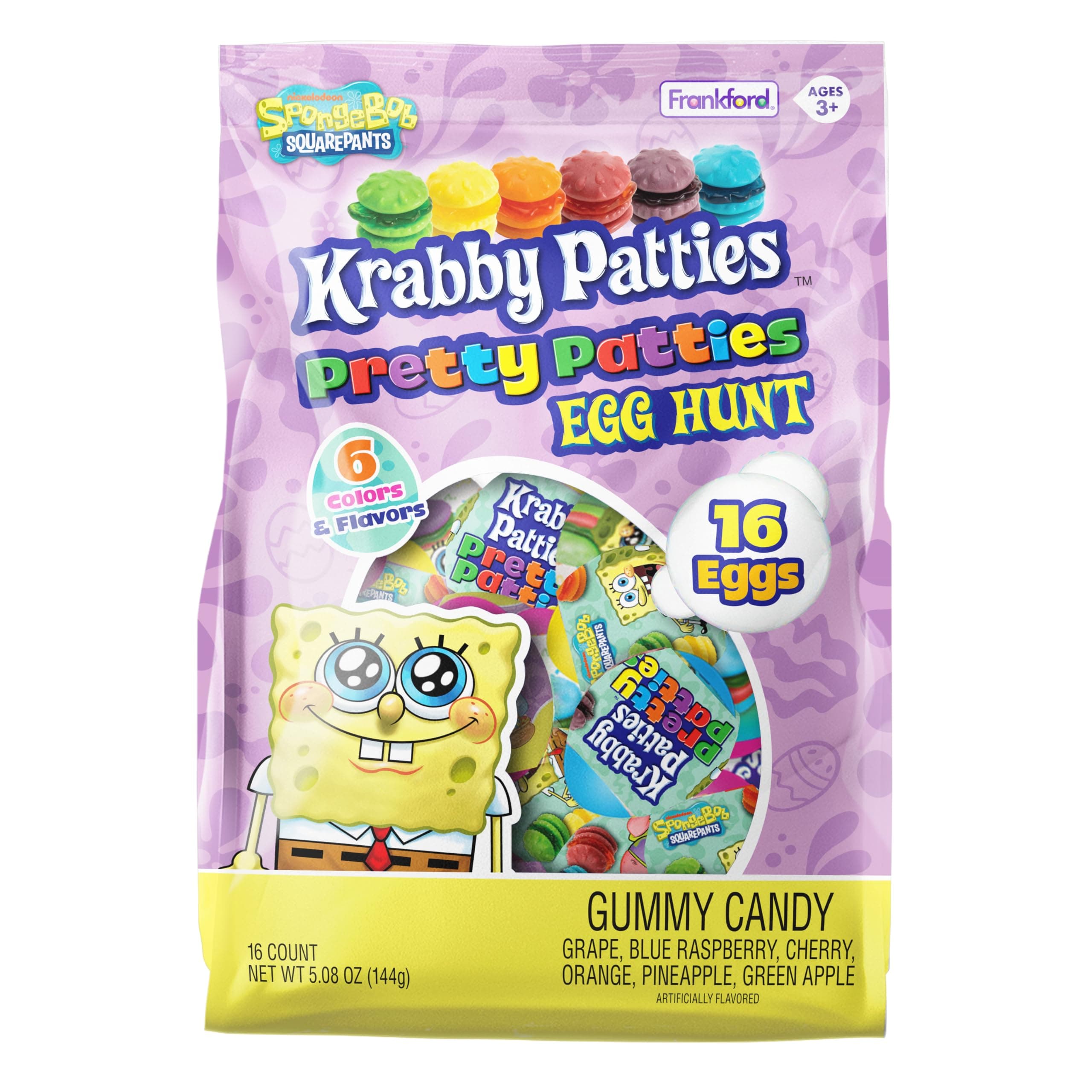 SpongeBob SquarePants Pre-filled Pretty Krabby Patty Plastic Egg Easter Basket Stuffers with Gummy Candy, 16 Count