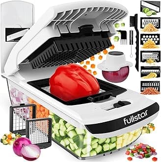 Vegetable Chopper & Mandoline Slicer - Julienne Cutter Dicer Grater for Food Veg Onion Cucumber Tomato Salad Potato Cheese - Kitchen Gadgets & Accessories (PRO 8-in-1, White)