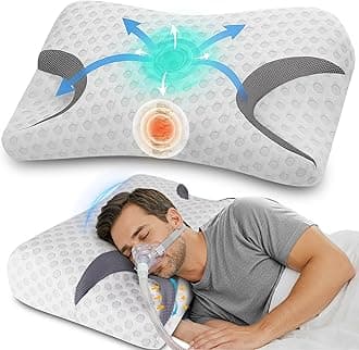 IKSTAR CPAP Pillow for Side Sleepers – Fits All CPAP Mask Types – Adjustable Memory Foam with Contoured Cutouts for Side, Back & Stomach Sleepers – Reduces Air Leaks & Mask Pressure a Better Sleep