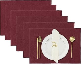 Dining Placemats Set of 6 Fine Ribbed Cotton Reversible Kitchen Mats for Dinner Table Decorations 48x33 cm Wine Red