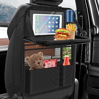 Car Seat Organiser, Car Organiser Large Car Organiser Back Seat for Kids Multifunctional Waterproof Car Back Seat Organiser with Folding Table, Tablet Pockets and Many Pockets