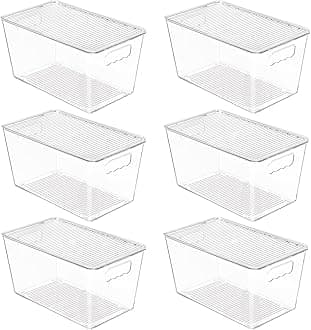 Vtopmart 6 Pack Clear Stackable Storage Bins with Lids, Medium Plastic Containers with Handle for Pantry Organizer and Storage,Perfect for Kitchen,Fridge,Cabinet, Closet,Bathroom Organization