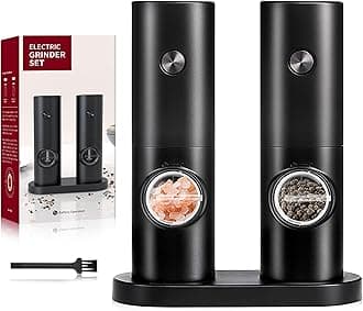 Electric Salt and Pepper Grinder Set (2 Pack), One Hand Adjustable Coarseness, Battery Powered with Stand, Seasoning Tools for Kitchen BBQ