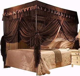 Mengersi 4 Corners Post Bed Curtain Canopy Canopies Bedroom Decoration (Queen, Coffee)