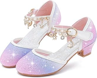 Furdeour Girls Dress Shoes Princess Crystal High Heels Closed Toe Party Wedding Flower Girls Shoes Toddler Little Big Kid
