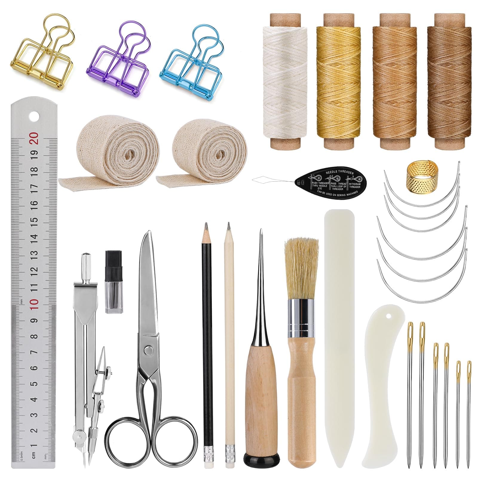 BUTUZE Book Binding Kit, Bone Folder Tool for Paper Crafting, Complete Book Binding Kits with Bone Folder Waxed Thread, Curved Needle Bookbinding, Bookbinding Supplies
