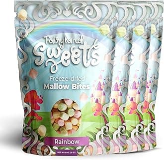 Fairyland Sweets Freeze Dried Candy Mallow Bites Rainbow – Fun, Crunchy Freeze Dried Marshmallows mini assorted strawberry, lemon, orange and lime flavors – 2.0 oz - Resealable Bag (Pack of 04)