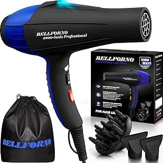 Professional 2200W Ionic Salon Hair Dryer - Professional Blow Dryer - Hair dryers for Women - Hairdryer with Diffuser (Black/Blue)