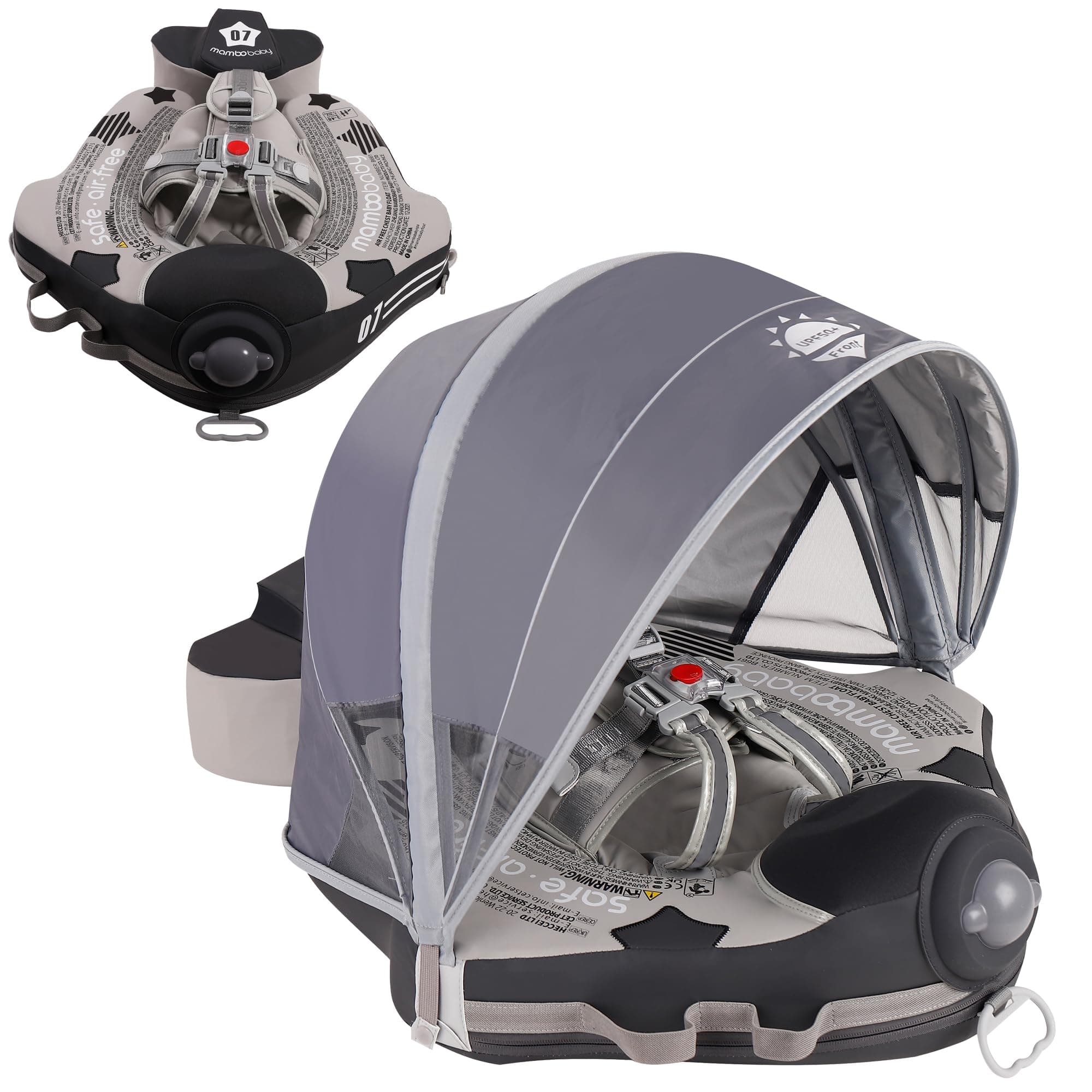 Mambobaby Float with Canopy Add Tail Baby Float No.7 Airplane Non-Inflatable Solid Baby Pool Float Infant Swim Trainer Swimming Ring for Infant Toddlers 3-48 Months, Gray