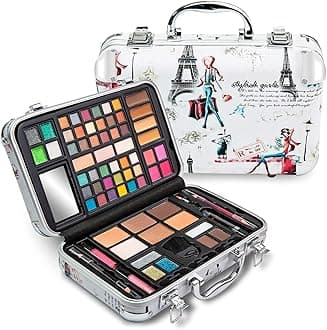 Vokai Makeup Kit Gift Set - Paris Travel Case 41 Eye Shadows 4 Blushes 5 Bronzers 7 Body Glitters 1 Lip Liner Pencil 1 Eye Liner Pencil 2 Lip Gloss Wands 1 Lipstick 5 Concealers 1 Brow Wax 1 Mirror