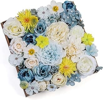 SERRAFLORA Artificial Flowers Combo Peony 35pcs Silk Roses Mix Fake Flowers for DIY Wedding Bouquets Combo Gradual Change Centerpieces Arrangements Party Bridal Baby Shower Home Decorations