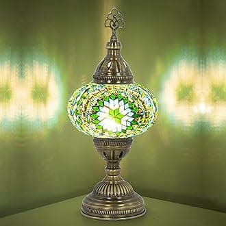 Mozaist Turkish Mosaic Table Lamp with Bulb – Light Green Handmade Stained Glass Bedside Light, Authentic Turkish Boho Vintage Home Decor with E12 Socket