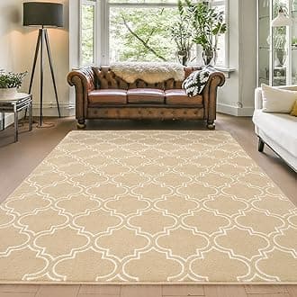 Amearea Fluffy Indoor Area Rug, Soft Trellis Moroccan Rugs for Bedroom, Shag Modern Area Rug for Living Room Kids Room Nursery, Easy Clean, Geometry Home Decor Low Pile Carpet, Beige 6x9 Feet