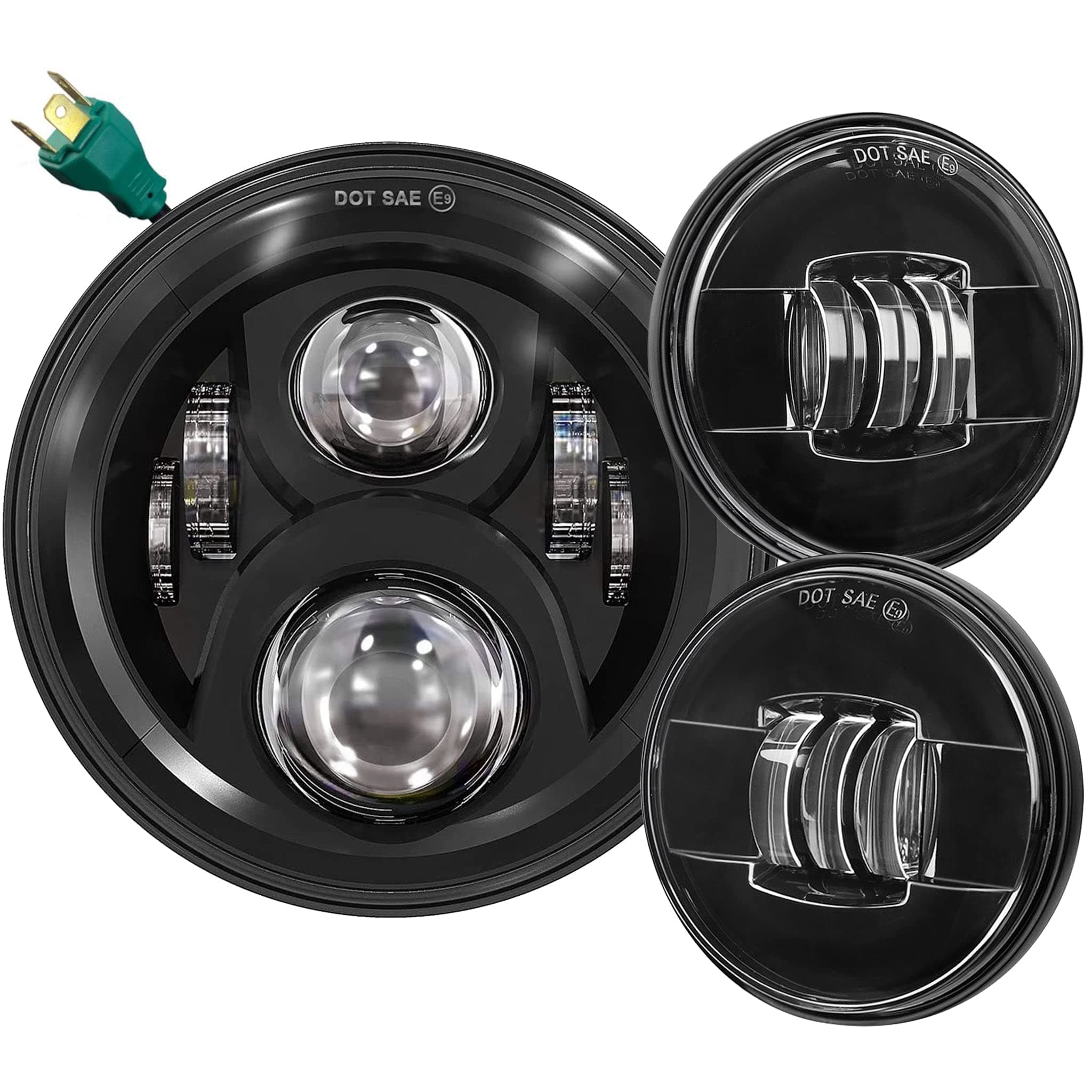 Eagle Lights 8700BG2PK-G2 7" Headlight with Spot/Passing Light Kit for Harley Davidson and Indian Motorcycles - Generation II/Black Kit/No Installation Accessories