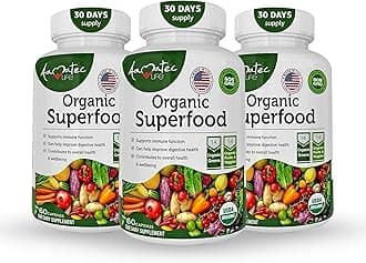 Organic Superfood Greens Fruits and Veggies Complex - Best Dietary Supplement with 14 Greens &14 Fruits & Vegetables with Alfalfa Rich in Antioxidants Organic Ingredients Non-GMO (180 Count Pack of 3)
