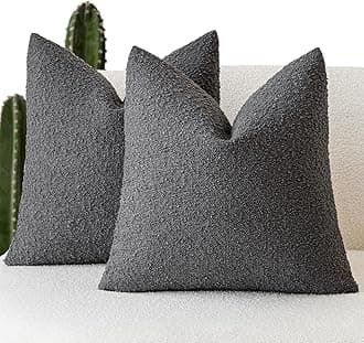 Foindtower Set of 2, Decorative Textured Boucle Throw Pillow Covers Accent Solid Pillow Cases Neutral Soft Cozy Couch Cushion Case for Chair Sofa Bedroom Living Room Home Decor 24 x 24 Inch Dark Grey
