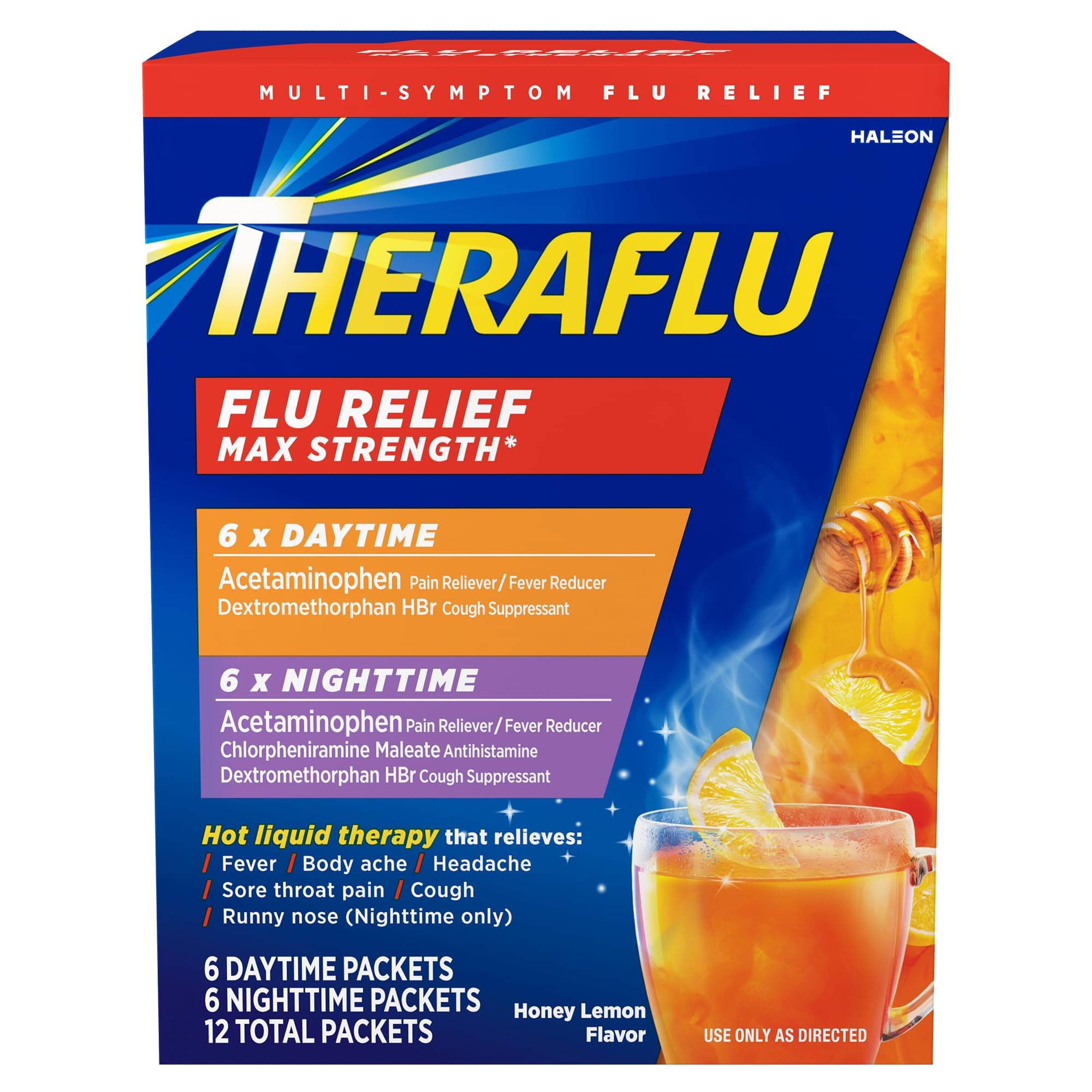 Theraflu Max Strength Daytime Flu Symptom Relief - 6 Ct Plus Max Strength Nighttime Flu Medicine for Flu Symptom Relief - 6 Ct Combo, 12 Count (Pack of 1)