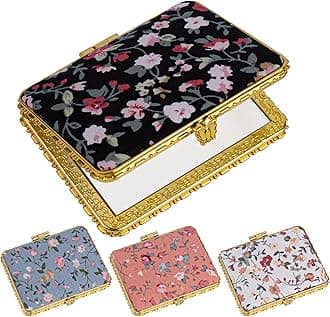 4 Pack Retro Flower Compact Mirror Makeup Floral Double Sided Pocket Folding Square
