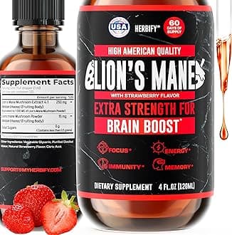 Lions Mane Supplement - Daily Mushroom Supplement for Memory, Focus & Clarity - Brain Booster - Lions Mane Tincture for Immune Support - 4 Fl oz Strawberry Flavor