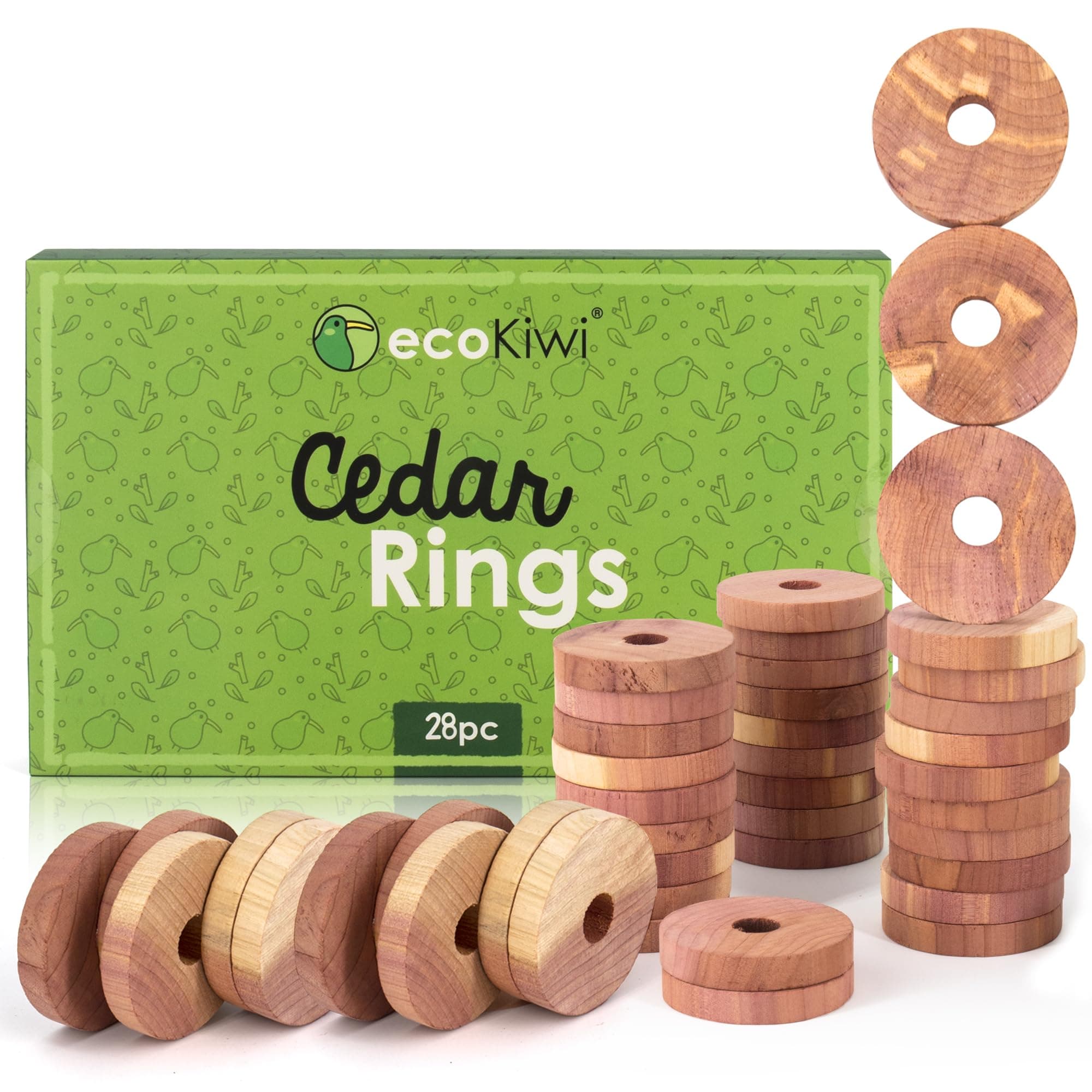 Cedar Blocks for Clothes Storage - 28 Pack Cedar Rings - 100% Natural Aromatic Cedar for Closets & Drawers - Red Cedarwood Oil Scented Chips with Sandpaper - Cedar Planks Freshener Deodorizer