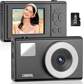 Digital Camera, 48MP AutoFocus UHD 4K Vlogging ‌Camra‌ 16X Digital Zoom, Anti-Shake Portable Digital Point and Shoot Kids Camera, Compact Small Camera for Kids Teens Boys Girls(Black)