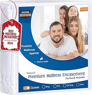 Utopia Bedding Premium Zippered Mattress Encasement (Fits 14 Inches Mattress, Queen) - Waterproof and Bed Bug Proof Mattress Protector - Six-Sided Mattress Cover