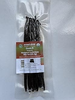 1oz Madagascar Vanilla Beans Grade B. Certified USDA Organic for extract, Cooking and Paste 5"-7" by FITNCLEAN VANILLA| Whole NON-GMO Pods