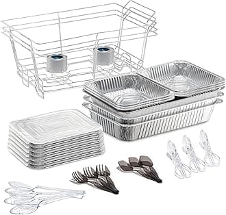 Disposable Chafing Dishes for Buffet Set - Full-Size Disposable Wire Chafer Stand Kit - 30-Piece Catering Set for Parties Includes Chafer Pans Disposable Serving Utensils