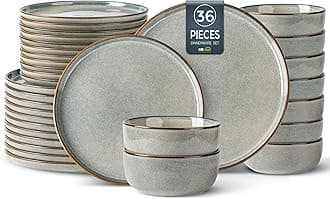 GBHOME Ceramic Dinnerware Sets for 12, 36 Pieces Stoneware Plates and Bowls Sets, Reactive Glaze Dishes -Scratch Resistant, Dishwasher&Microwave Safe, Green Wheat