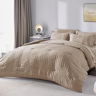 CozyLux Full Seersucker Comforter Set with Sheets Warm Taupe Bed in a Bag 7-Pieces All Season Bedding Sets with Comforter, Pillow Sham, Flat Sheet, Fitted Sheet, Pillowcase