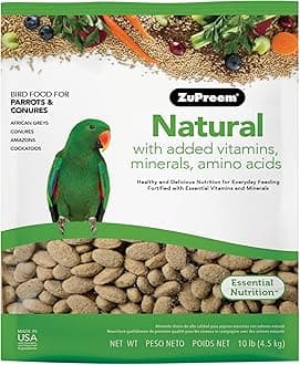 ZuPreem Natural Bird Food, Bird Feed Pellets for Parrot, Conure, Caique, African Grey, Eclectus, Small Cockatoo, ZuPreem Core Nutrition, Made in USA, Added Vitamins, Parrot Food, (M/L, 10 lb bag)