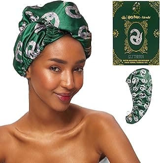 x Harry Potter Satin Microfiber Hair Towel Wrap for Women - Super Absorbent, Quick Dry, Anti-Frizz, for Long & Short Hairs, Turbans for Women, Hair Wrap, Gifts for Mom - Slytherin